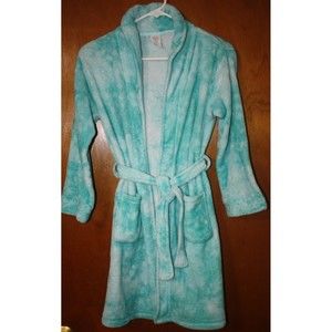 Wonder Nation Girl's Size L (10-12) Green & White Fleece Tie Dye Robe Pockets